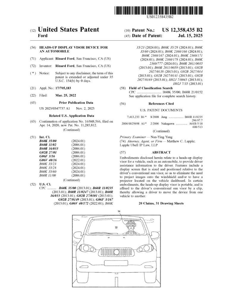 Patent attorney in Irvine, California, displays recently filed patent